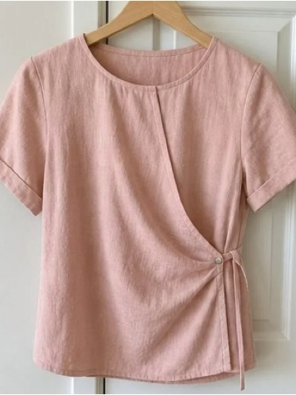 Women's Pink Short-Sleeve Wrap Tie Top